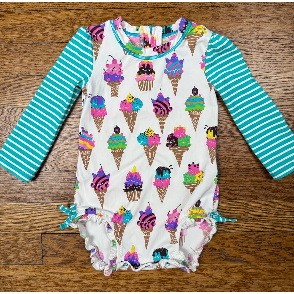 Hatley Girls' Ice Cream Print Rash Guard Suit Size 6-12m